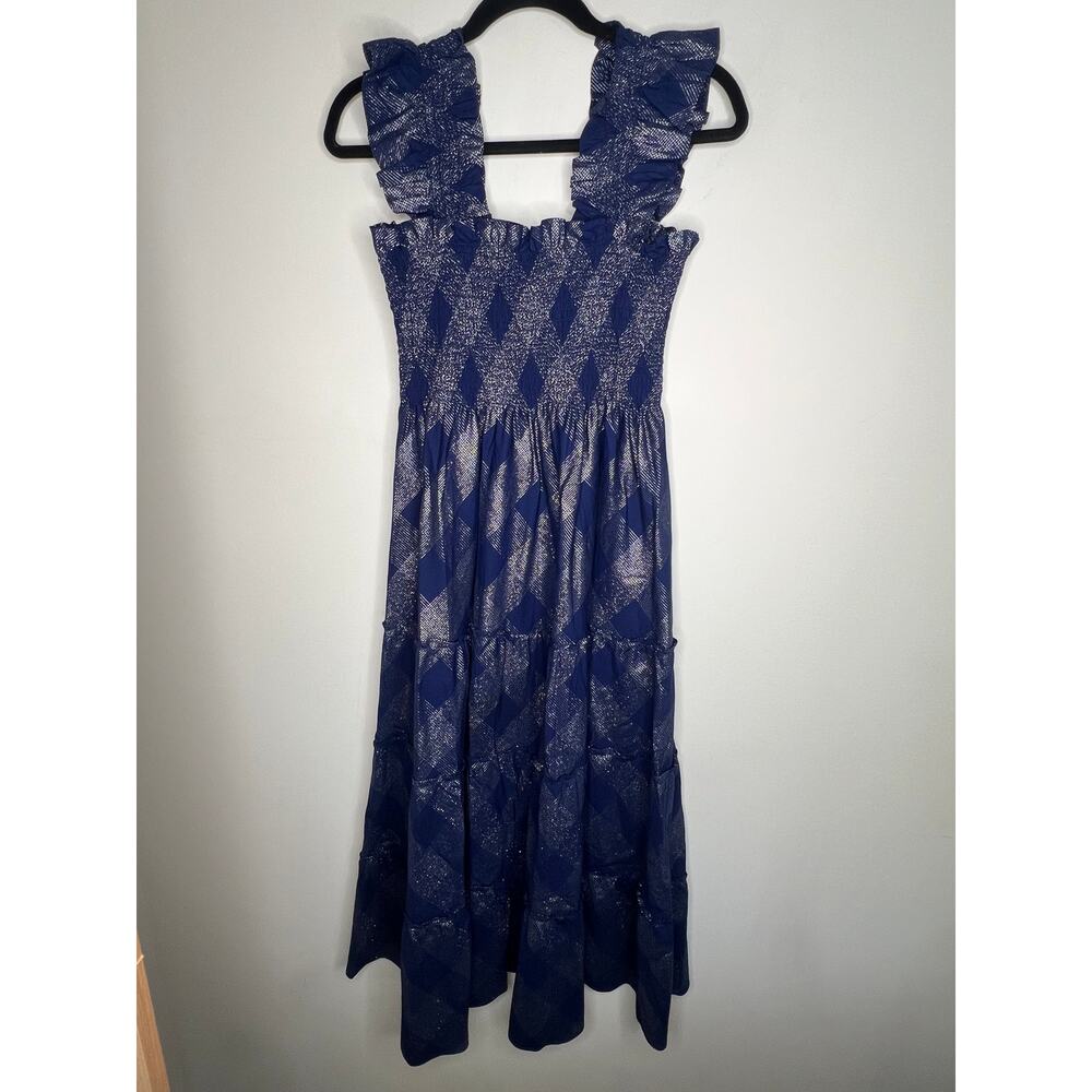 Hill House The Ellie Navy Metallic Check Nap Dress Size Small - Picture 7 of 8